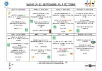 MENU DU 23 SEPTEMBRE AU 4 OCTOBRE